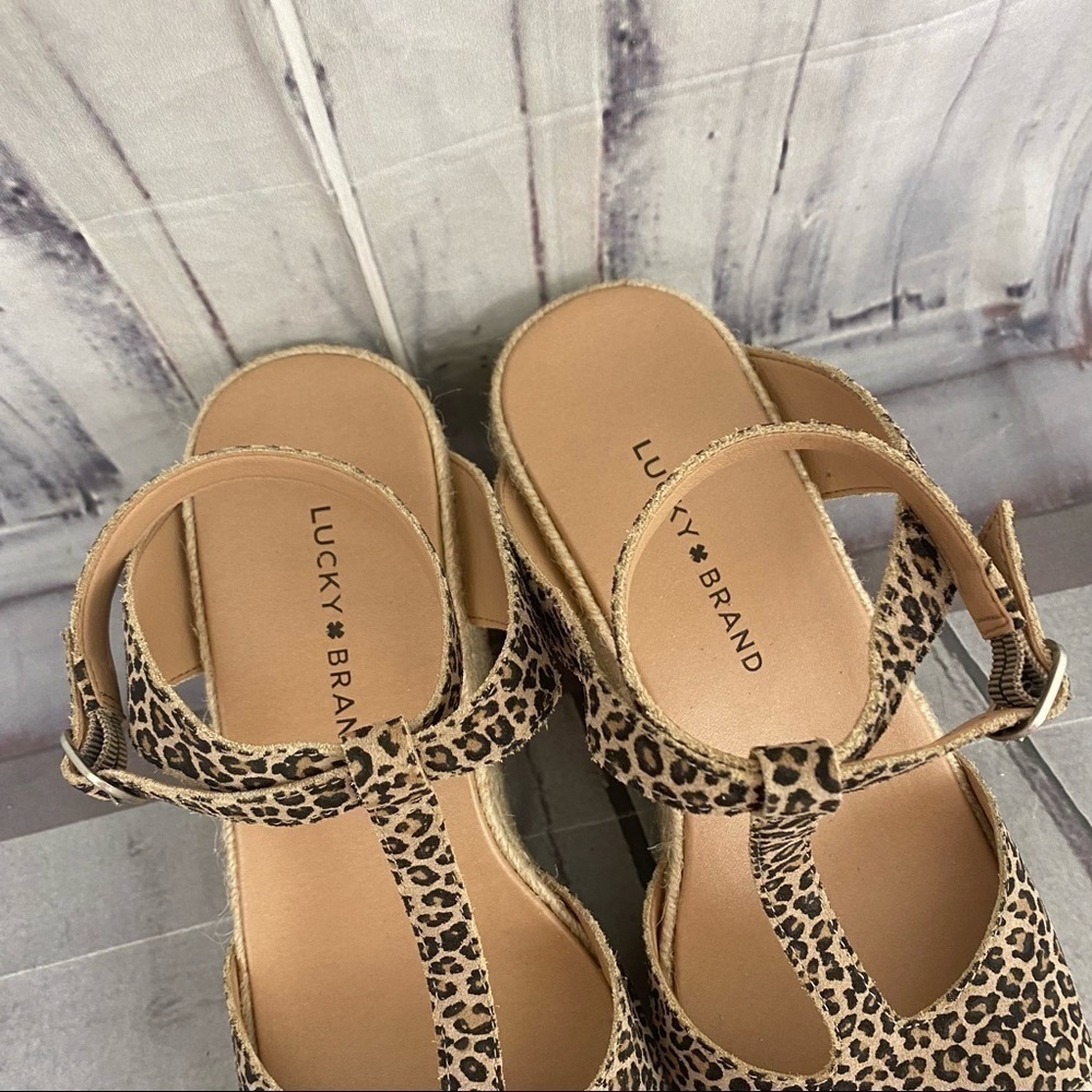Lucky Brand T-Strap Espadrille Platform Sandals Suede Upper Animal Size 9.5M - Picture 8 of 12